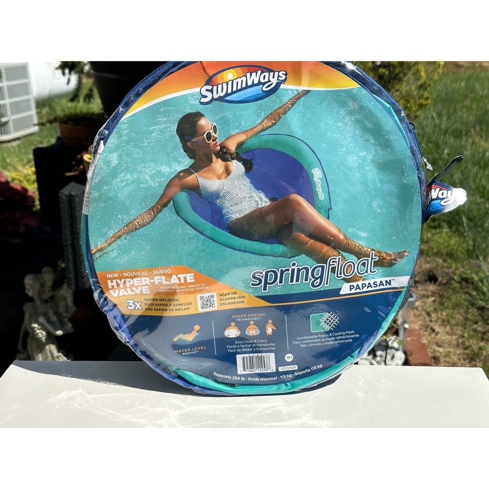 SwimWays Spring Float Inflatable Pool Lounger W Hyper-Flate Valve Aqua US Seller